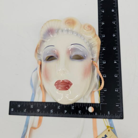 Clay Art About Face Line Ceramic Mask 7" Flapper Girl Blue Star Snowflake Face - Picture 6 of 8